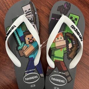 Havaianas ' White-strap Minecraft Flip Flops - Gray Footbed